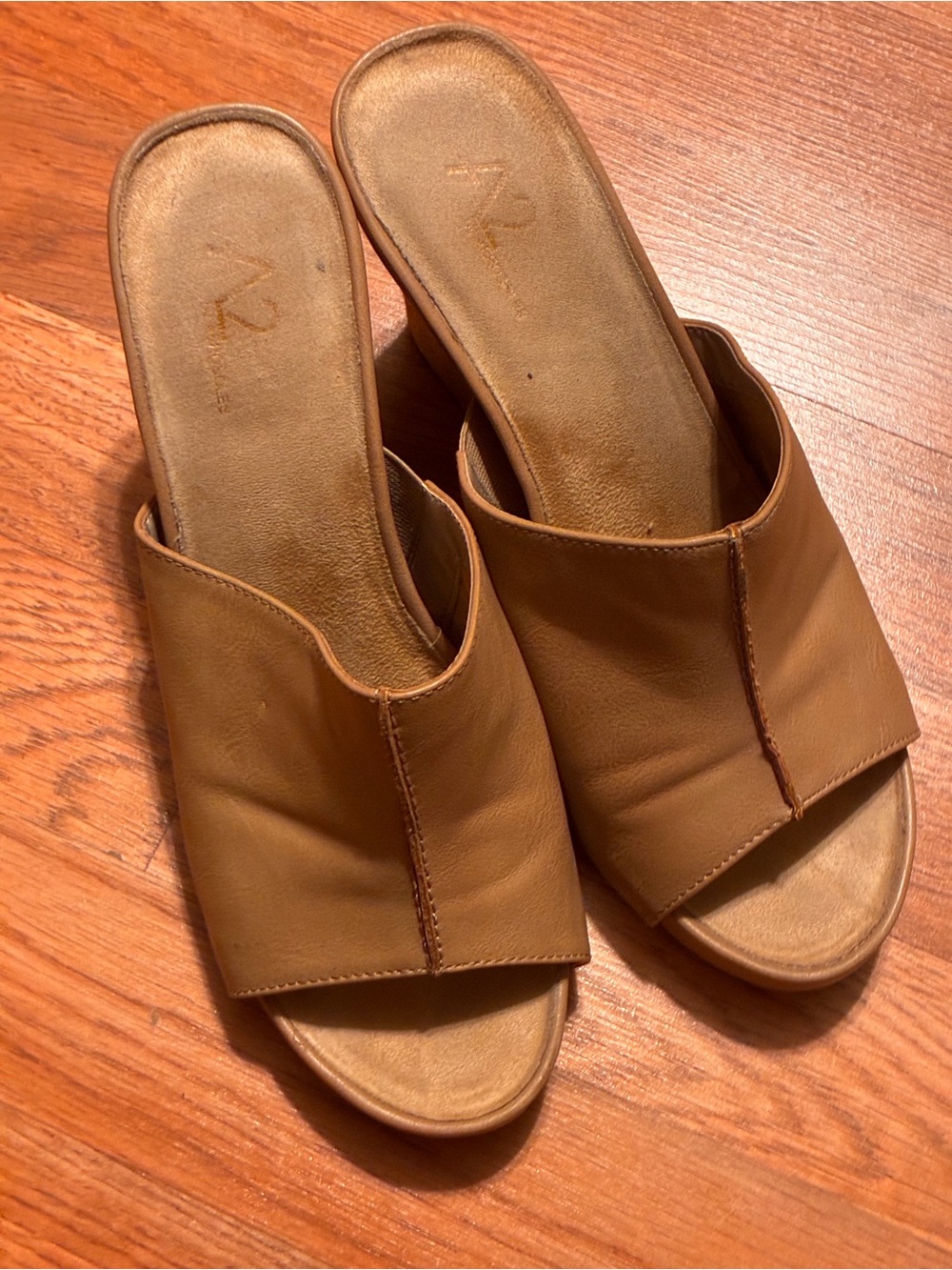 AEROSOLES Tan Leather Slide Mules
